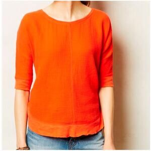 Anthropologie small women's orange red gauze lightweight shirt by Postmark